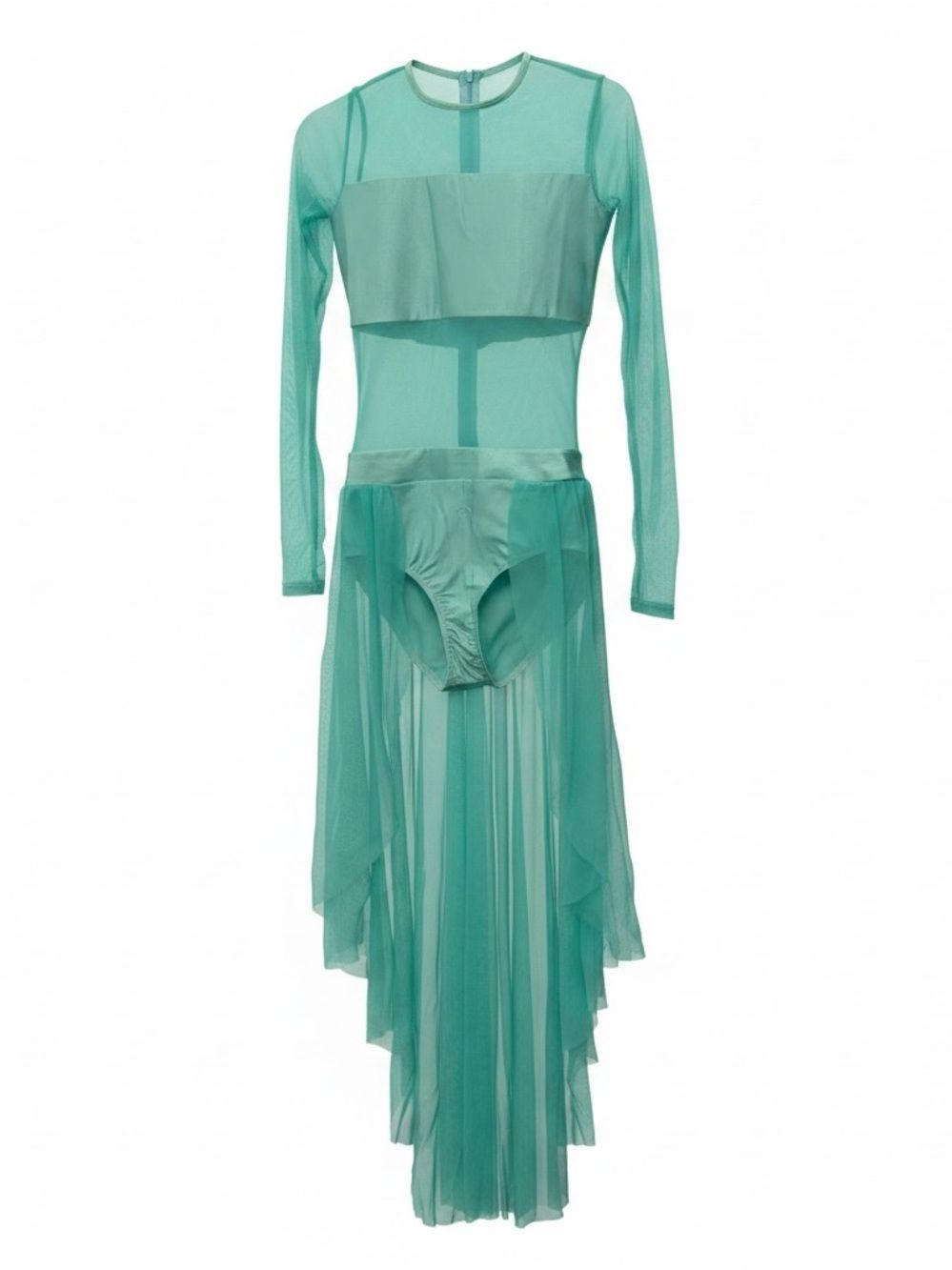Mint green lyrical dance costume dress leotard illusion long sleeve SA adult
